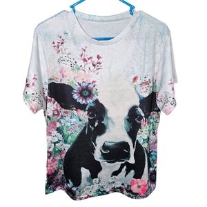 Floral Cow Graphic Tee - XL